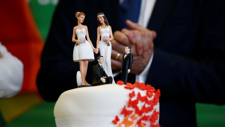 People celebrated with cake after same-sex marriage was voted in