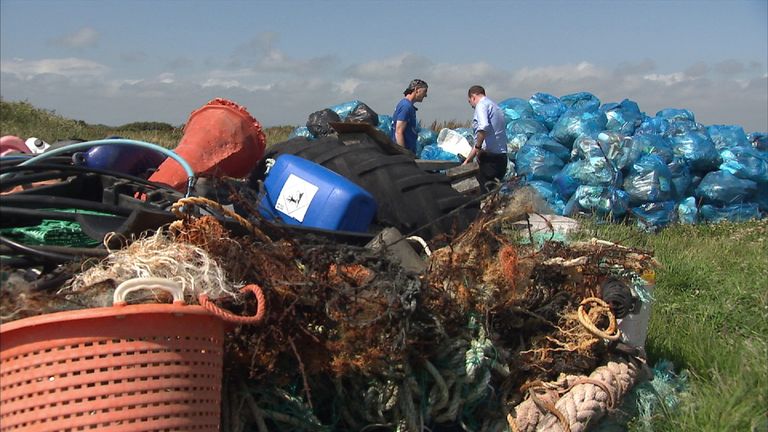 Piles of rubbish collected by environmentalist Tim Bevan