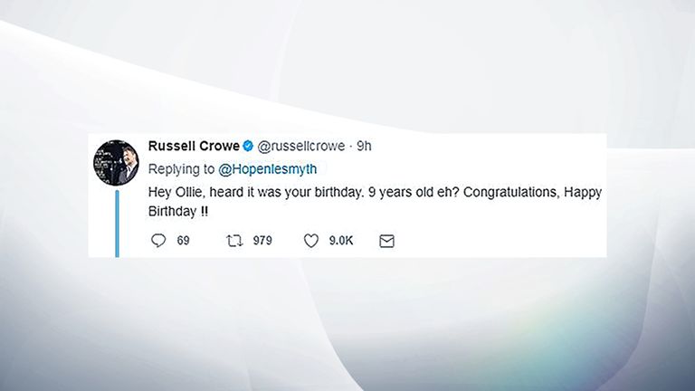 Hollywood star Russell Crowe added his message of congratulations