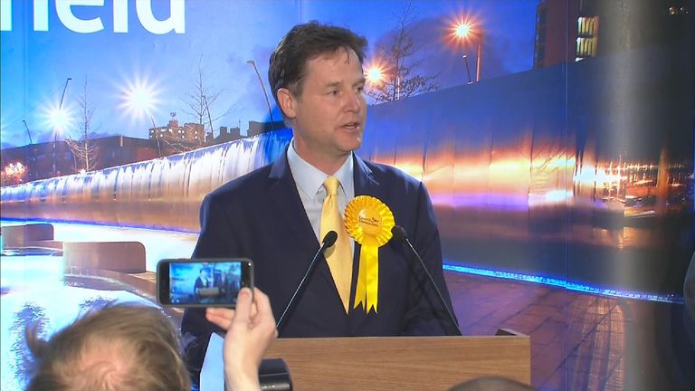 Nick Clegg after losing in Sheffield Hallam