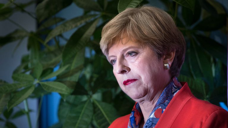 Prime Minister Theresa May looks on at the Magnet Leisure Centre in Maidenhead, after she held her seat