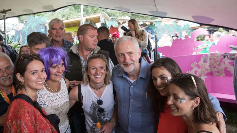The Labour leader meets festival goers at Glastonbury