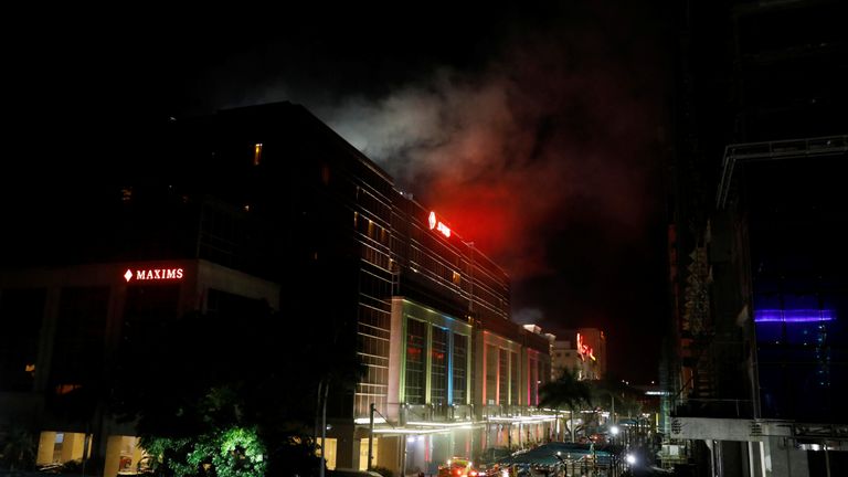 Smoke seen at the Resorts World building in Pasay City, Manila