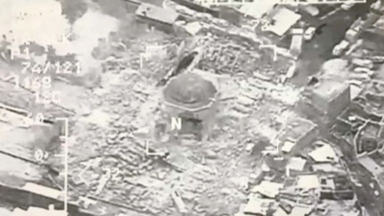 The iconic al Nuri mosque lies in ruins after being blown up by desperate jihadists