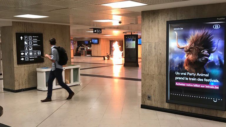 A fire broke out after the incident in Brussels Central. Pic: Remy Bonnaffe