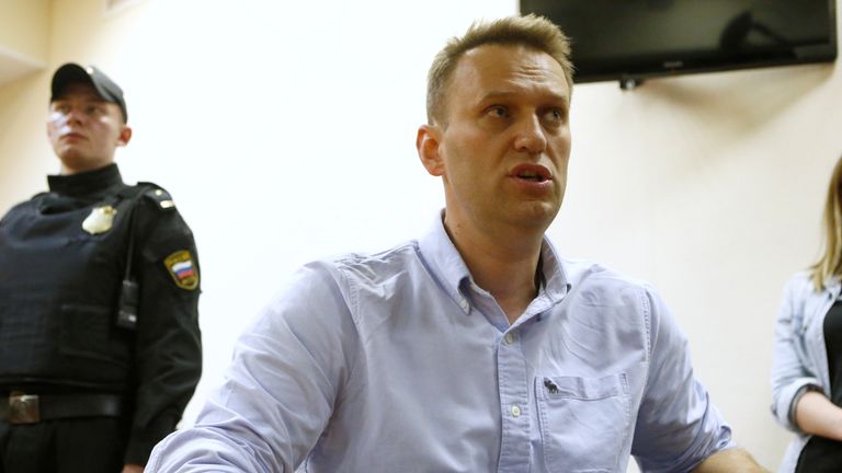 Russian opposition leader Alexei Navalny during a court hearing