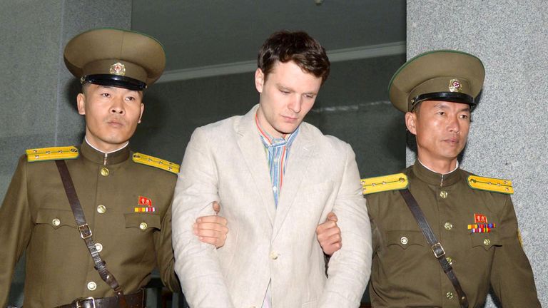 Otto Frederick Warmbier being taken to North Korea&#39;s top court in Pyongyang North Korea (file pic)