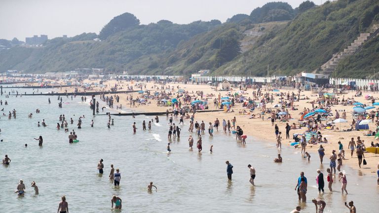 Bournemouth beach was busy amid soaring temperatures