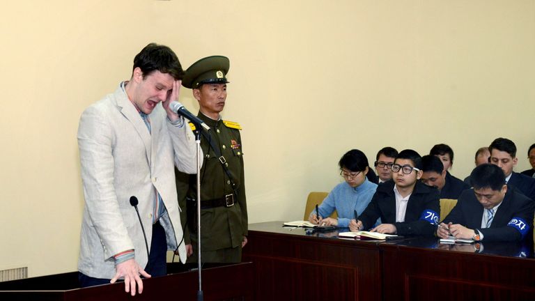 Mr Warmbier broke down as he was jailed in March 2016