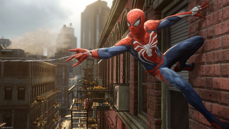 The Spider-Man PS4 gameplay includes parkour and environmental interaction