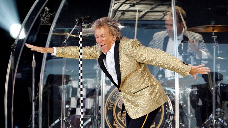 Rod Stewart performs as the headline act on the Main Stage