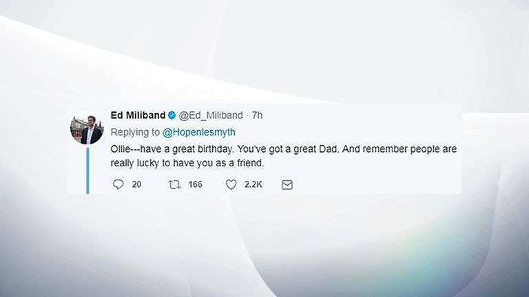 Former Labour leader Ed Miliband said 'people were lucky' to have Ollie as a friend