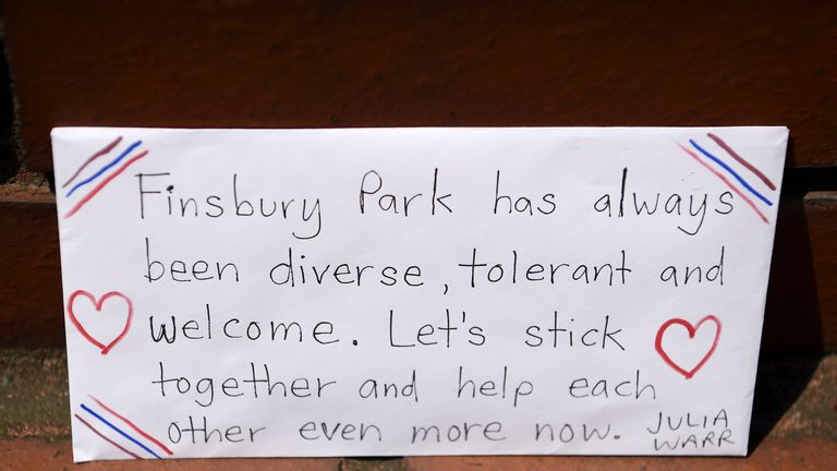 A sign left at the scene of the Finsbury Park attack