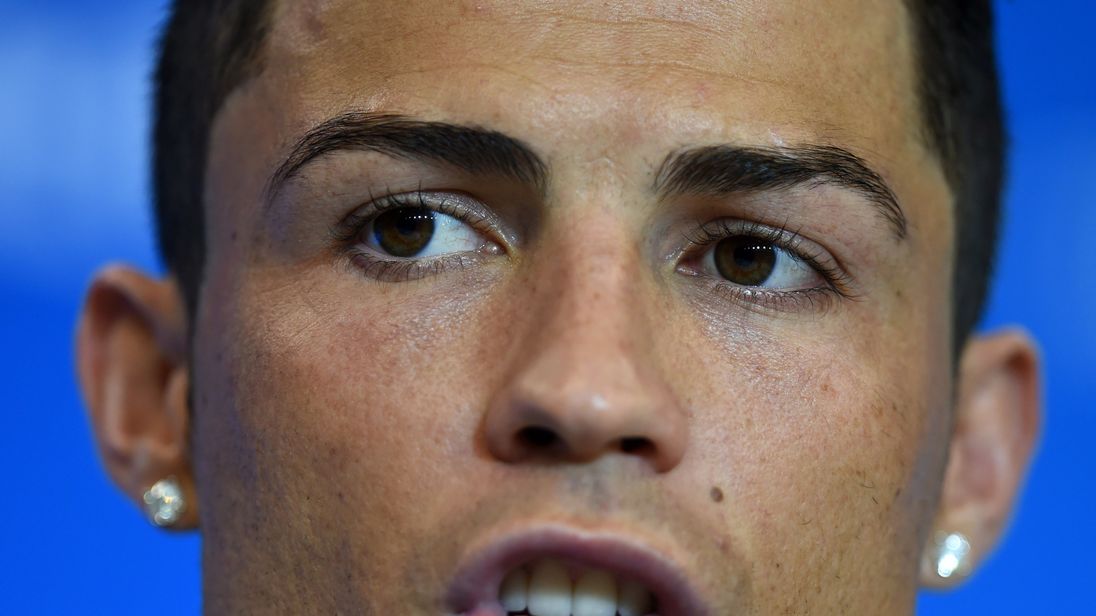 Portugal's forward Cristiano Ronaldo speaks during a press conference at Arena Fonte Nova in Salvador on June 15, 2014 on the eve of the 2014 FIFA World Cup Brazil Group G football match against Germany. AFP PHOTO/ FRANCISCO LEONG (Photo credit should read FRANCISCO LEONG/AFP/Getty Images)