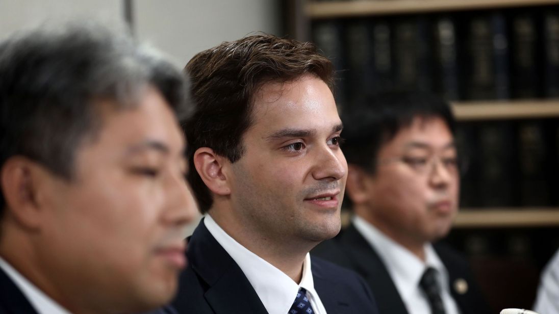 Mark Karpeles speaks during a press conference after his first hearing in Tokyo on July 11, 2017.