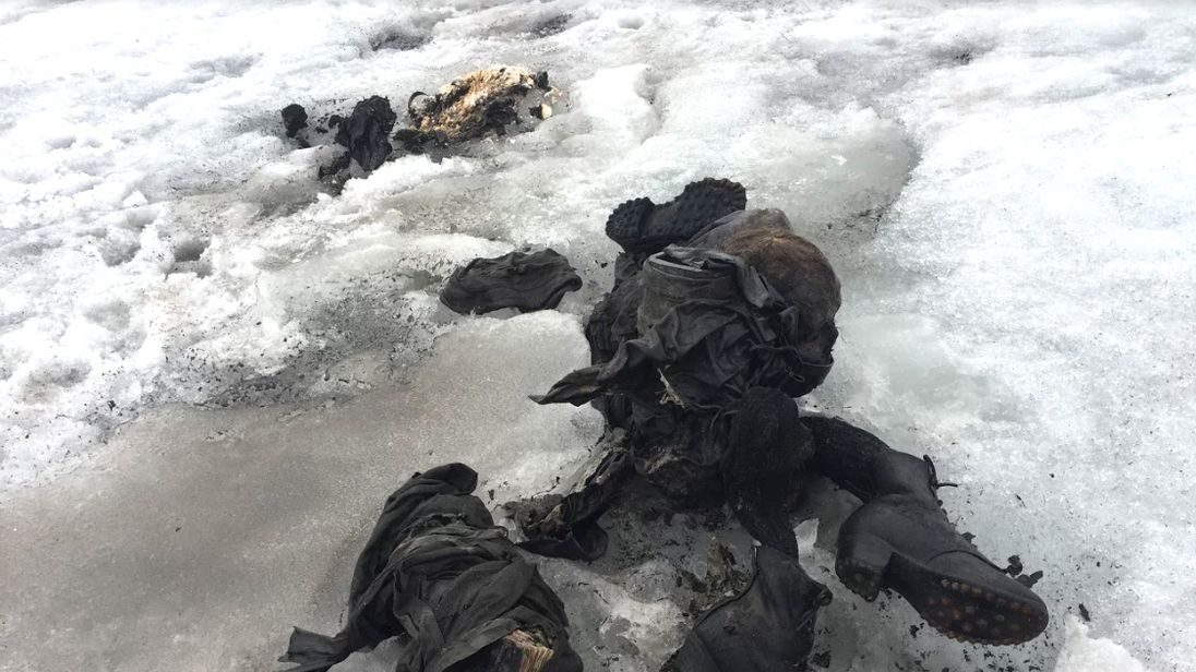 The bodies of the Swiss couple were found frozen inside the glacier. Pic: Storyful