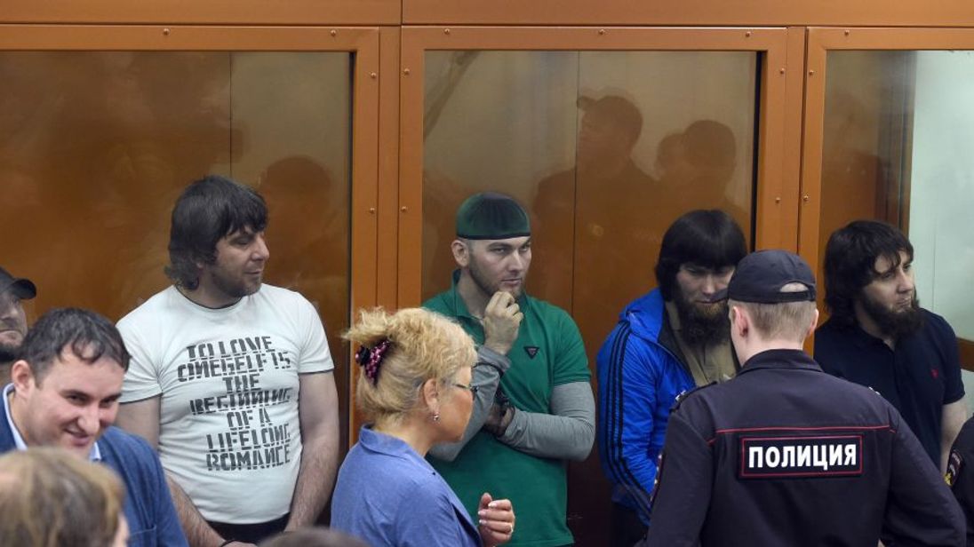 The five convicted men: (L-R) Khamzat Bakhayev, Temirlan Eskerkhanov, Shadid and Anzor Gubashev and Zaur Dadayev