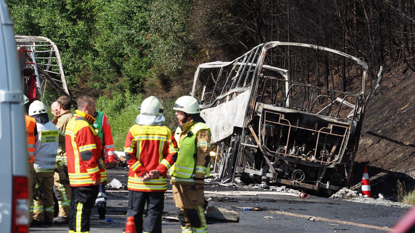 Eighteen dead as tour bus goes up in flames after crash in Germany World News Sky News