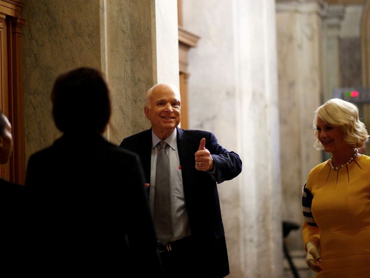 Senator John McCain arrives on Capitol Hill in Washington