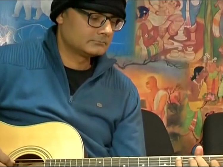 Mr Prasad playing his instrument after the successful operation