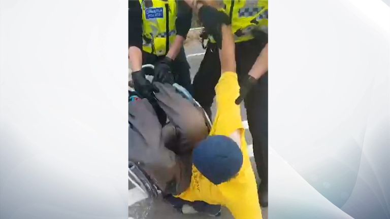 A man has accused Lancashire police of pushing him out of his wheelchair