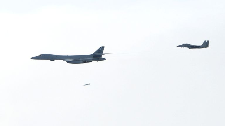 The practice bomb run by US planes has been criticised by Pyongyang