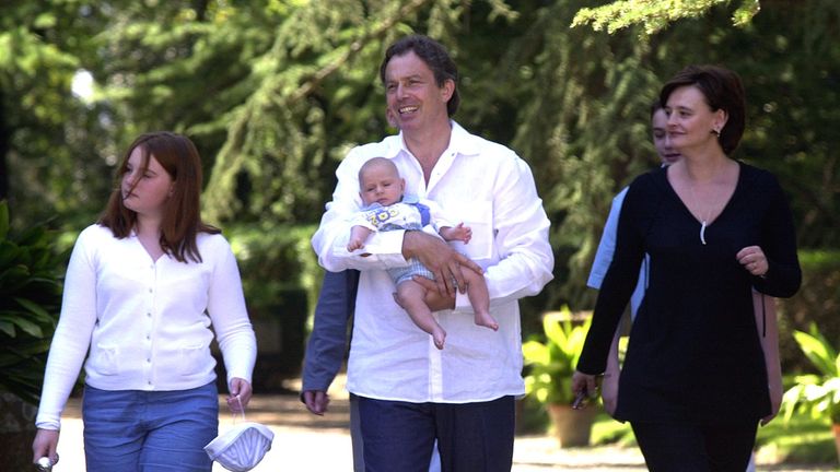 Tony Blair on holiday with his family in Tuscany, Italy in 2000