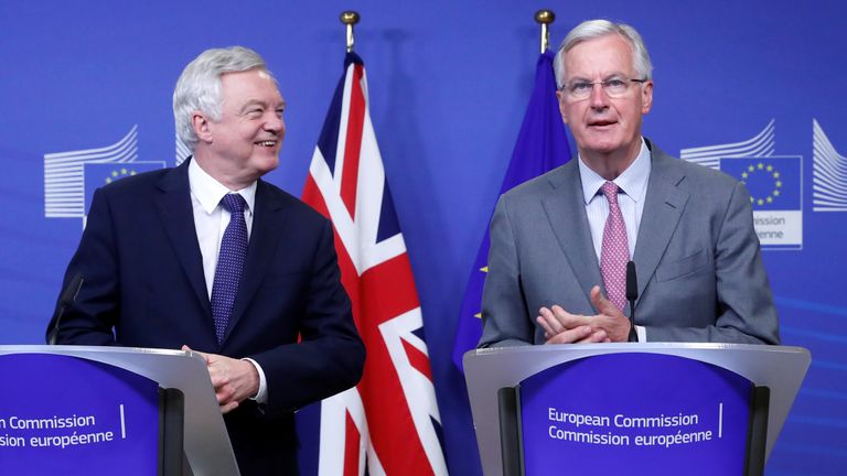 David Davis and Michel Barnier as talks begin in Brussels