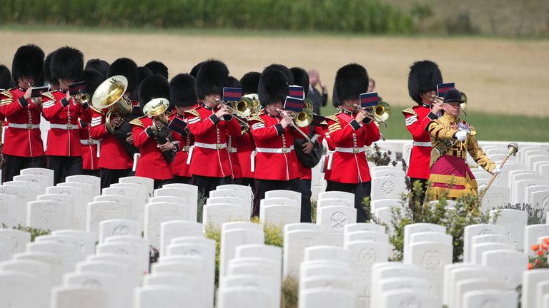A military band playing at the Tyne Cot Commonwealth War Graves Cemetery in Ypres, Belgium