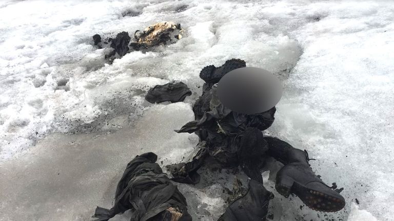 The bodies of the Swiss couple were found frozen inside the glacier. Pic: Storyful