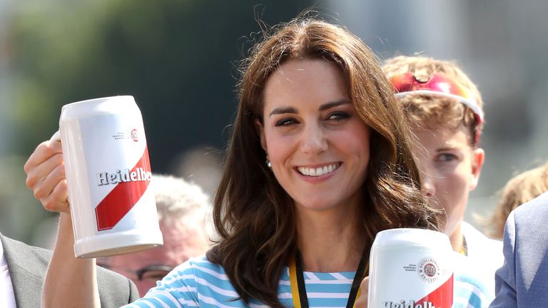 Prost! Kate samples the local beer in Heidelberg