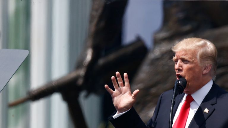 Donald Trump spoke in the shadow of a Warsaw Uprising monument