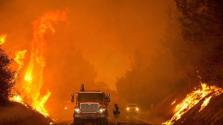 Firefighters battle through Oroville, California in Oroville