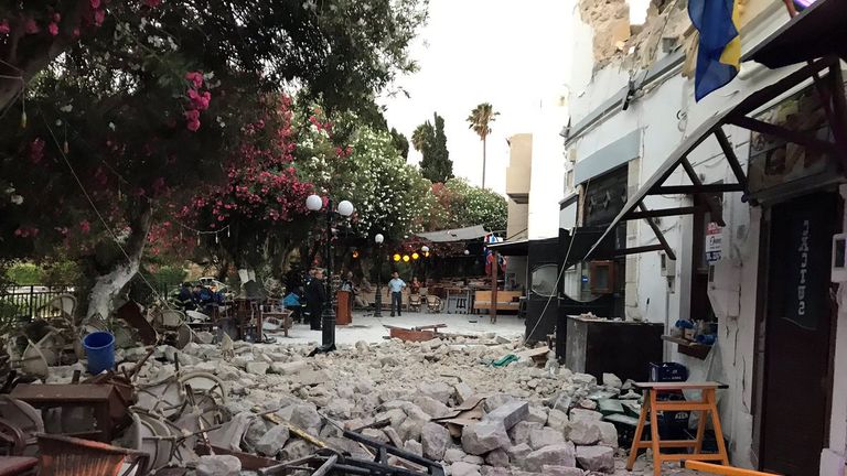 Damage caused by a quake in Kos, Greece