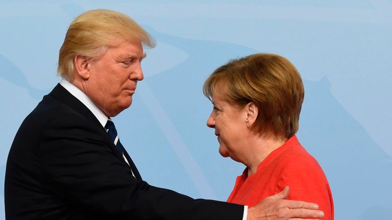 German Chancellor Angela Merkel welcomes US President Donald Trump 