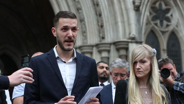 Charlie&#39;s parents outside court at the end of the case
