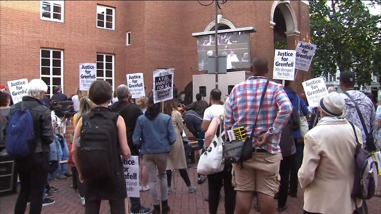 Grenfell protestors gathered outside the council meeting