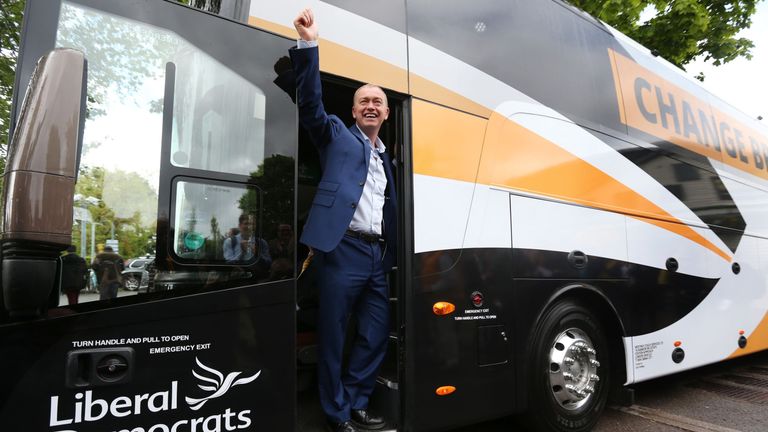 Outgoing Lib Dem leader Tim Farron on the election campaign trail