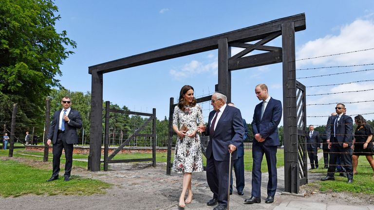 The Duchess of Cambridge with survivor Manfred Goldberg and the Duke of Cambridge with survivor Zigi Shipper