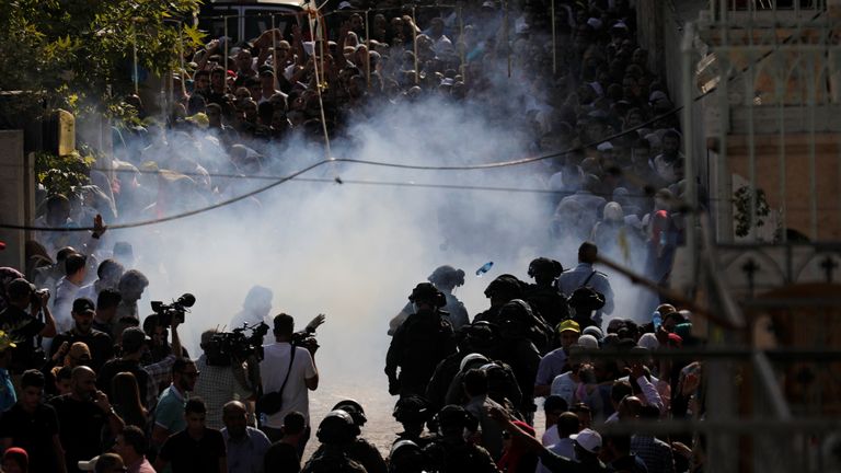 Stun grenades explode at the entrance to the compound known to Muslims as Noble Sanctuary and to Jews as Temple Mount
