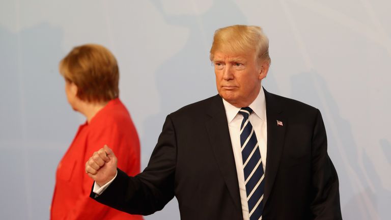 German Chancellor Angela Merkel welcomes U.S President Donald Trump