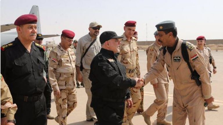 Iraq&#39;s PM Haider Al-Abadi arrives in Mosul