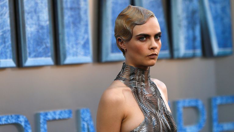 Cast member Cara Delevingne poses at the premiere for "Valerian and the City of a Thousand Planets" in Los Angeles, California