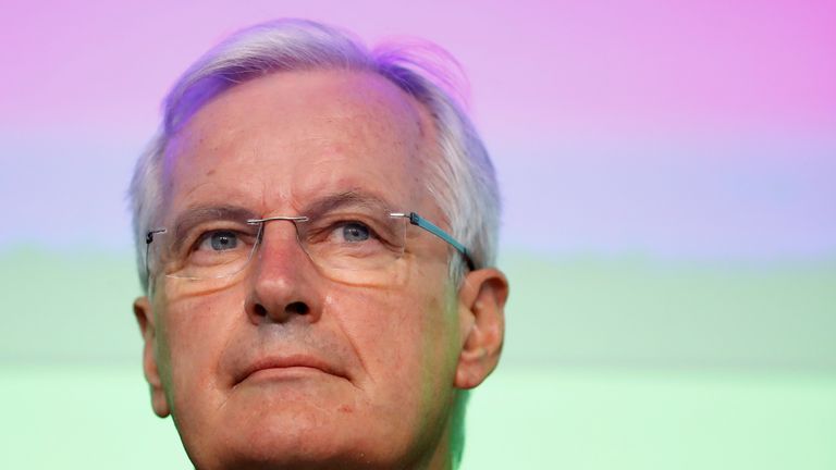 Michel Barnier addresses a business forum in Brussels