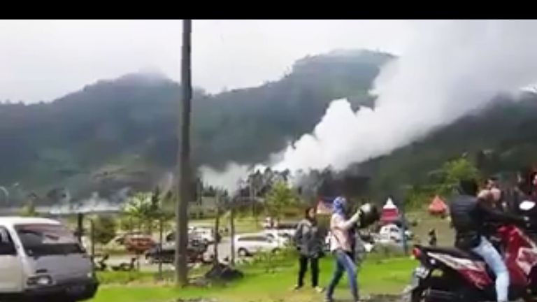 The volcanic eruption was captured on amateur video