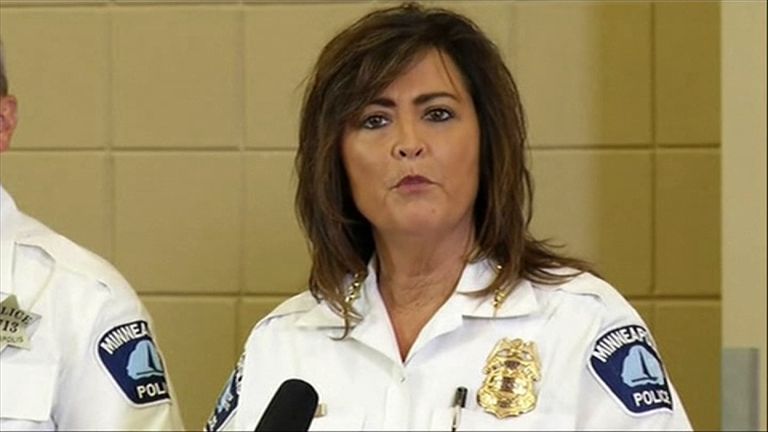 Janee Harteau, Minneapolis Police Chief, speaking about the death of Justine Damond. Pic: KSTP