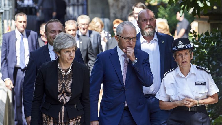 Theresa May, Malcolm Turnbull and Cressida Dick visit Borough Market