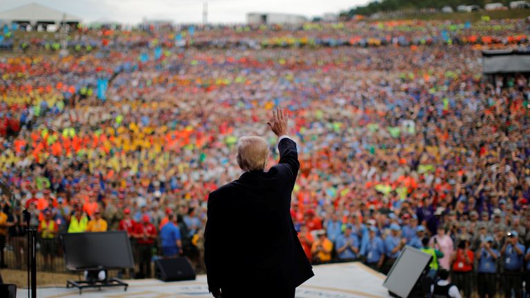 Mr Trump addressed nearly 40,000 scouts and adults in West Virginia