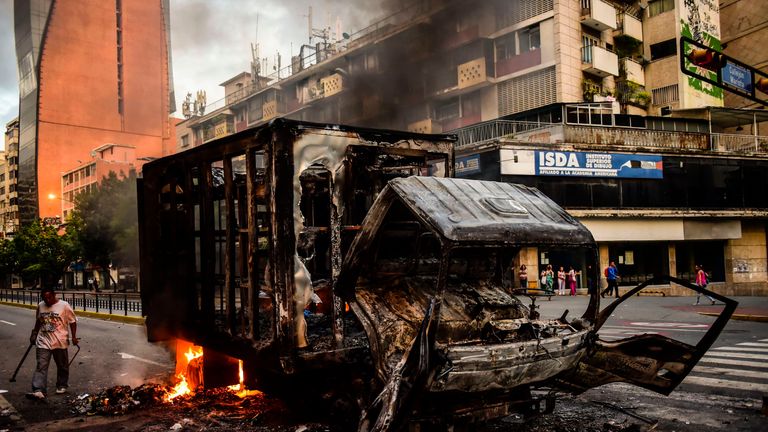 View of a burned truck 