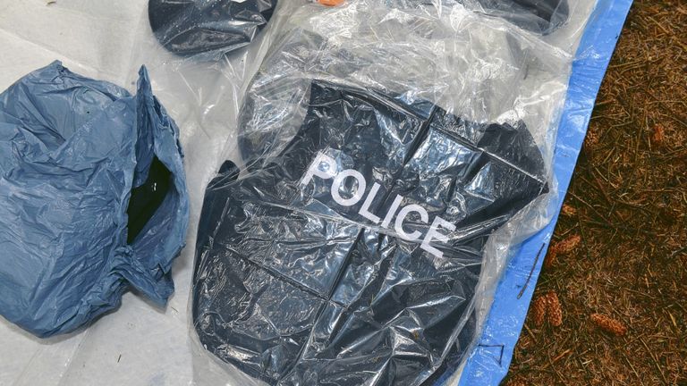 A police vest recovered from a hide in Capanagh Forest, Northern Ireland